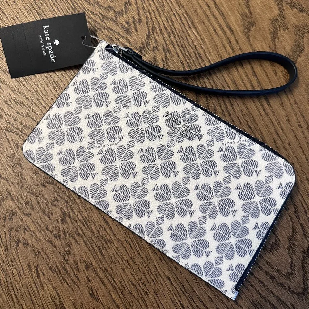 NWT! Kate Spade Lucy Medium L-Zip Wristlet -Blue Signature Spade Floral